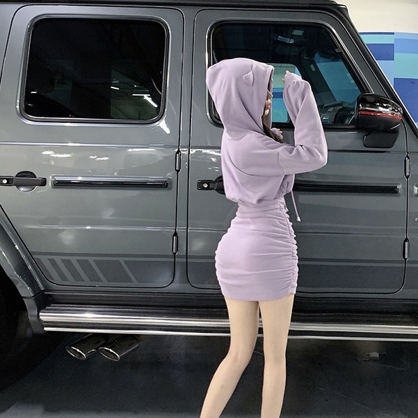 Đầm Hoodie Nhún Bèo Phong Cách Hàn Quốc Cho Nữ