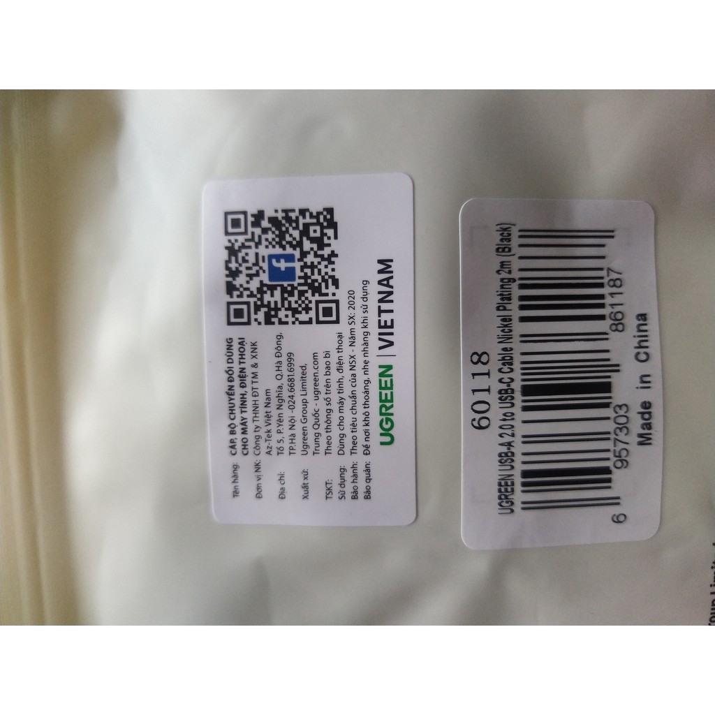 Cáp sạc USB type C Ugreen dài 2m - Hàng chính hãng