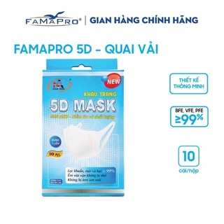 [HỘP-10 CÁI-MÀU TRẮNG] Khẩu trang y tế kháng khuẩn 3 lớp Famapro 5D Mask dây vải