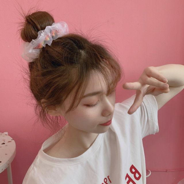 Scrunchies cầu vồng vải voan