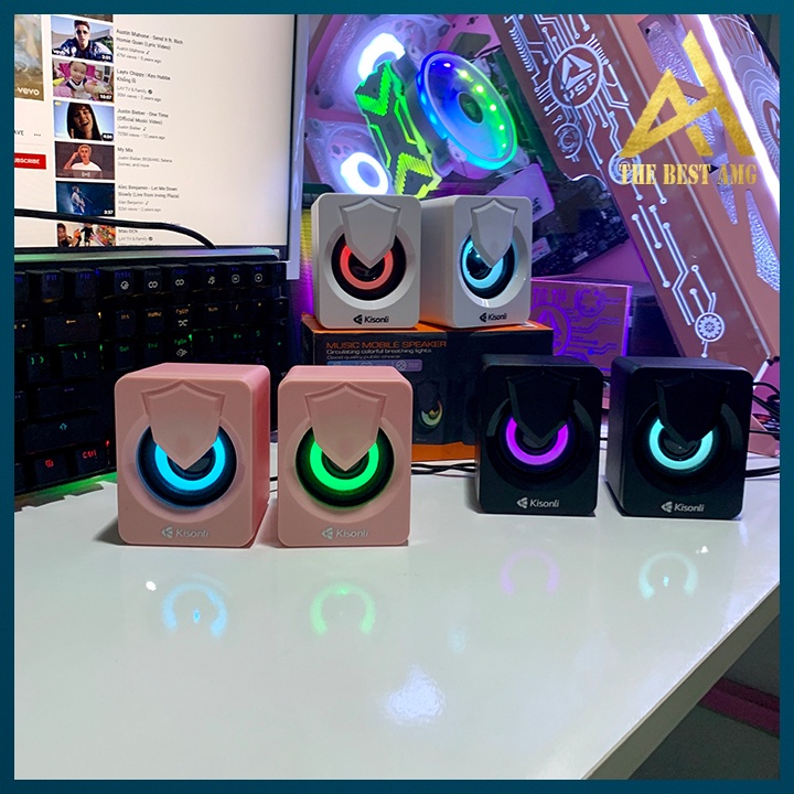 Loa Máy Tính Để Bàn Mini Đèn Led Rgb 2.0 AAP BO12 Màu Hồng Dễ Thương Loa Vi Tính Laptop Tivi Có Dây