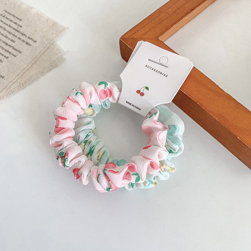 Set 2 thun cột tóc cao su co giãn màu sắc ngọt ngào phong cách hàn quốc