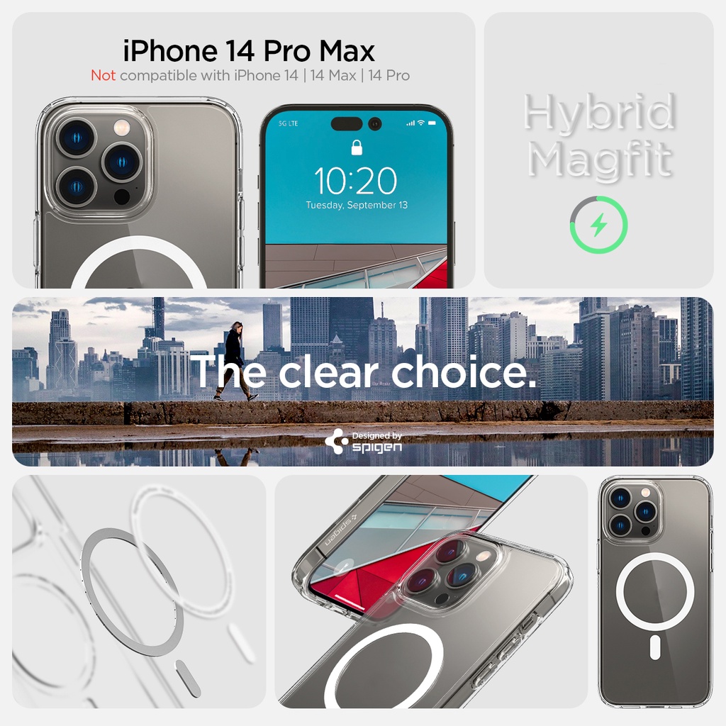 Ốp Lưng dành cho iPhone 14 Pro Max Spigen Crystal Hybrid MagFit Clear Case - Hàng Chính Hãng