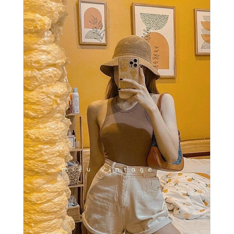 Quần sooc jean kaki dày xịn lưng cao có túi sau đủ size chuẩn video mẫu QC