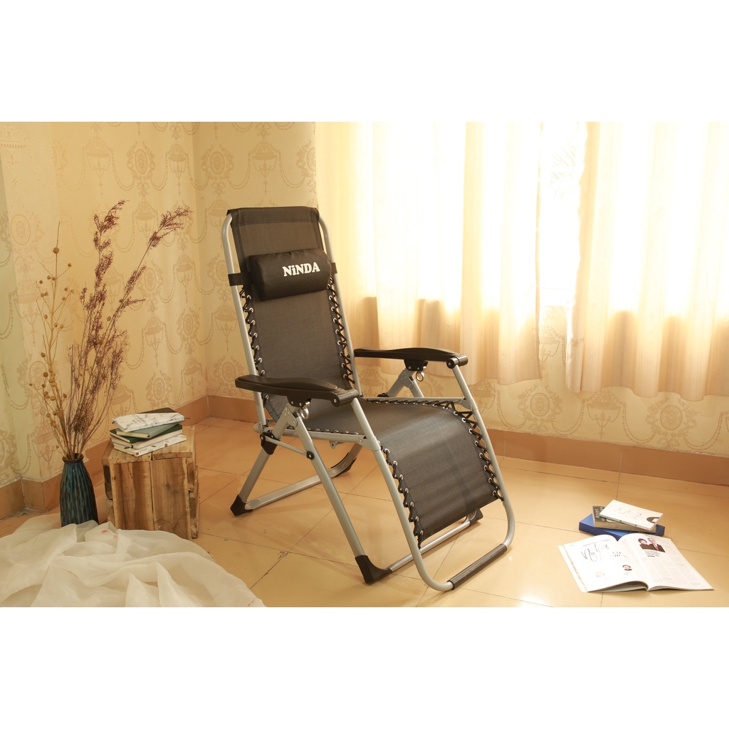 Ghế xếp thư giãn văn phòng, gia đình, ghế bố thông minh- Khóa kim loại, khung thép tròn, tải trọng 200kg