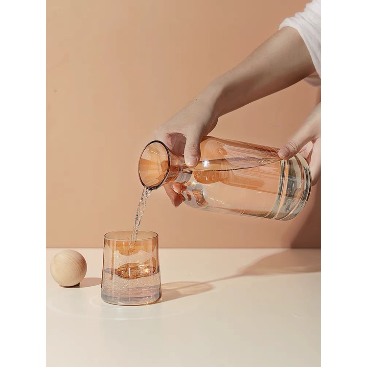 Bộ Bình Nước , Ấm Tách Trà Thủy Tinh mẫu  Màu Trà Họa Tiết Châu Âu