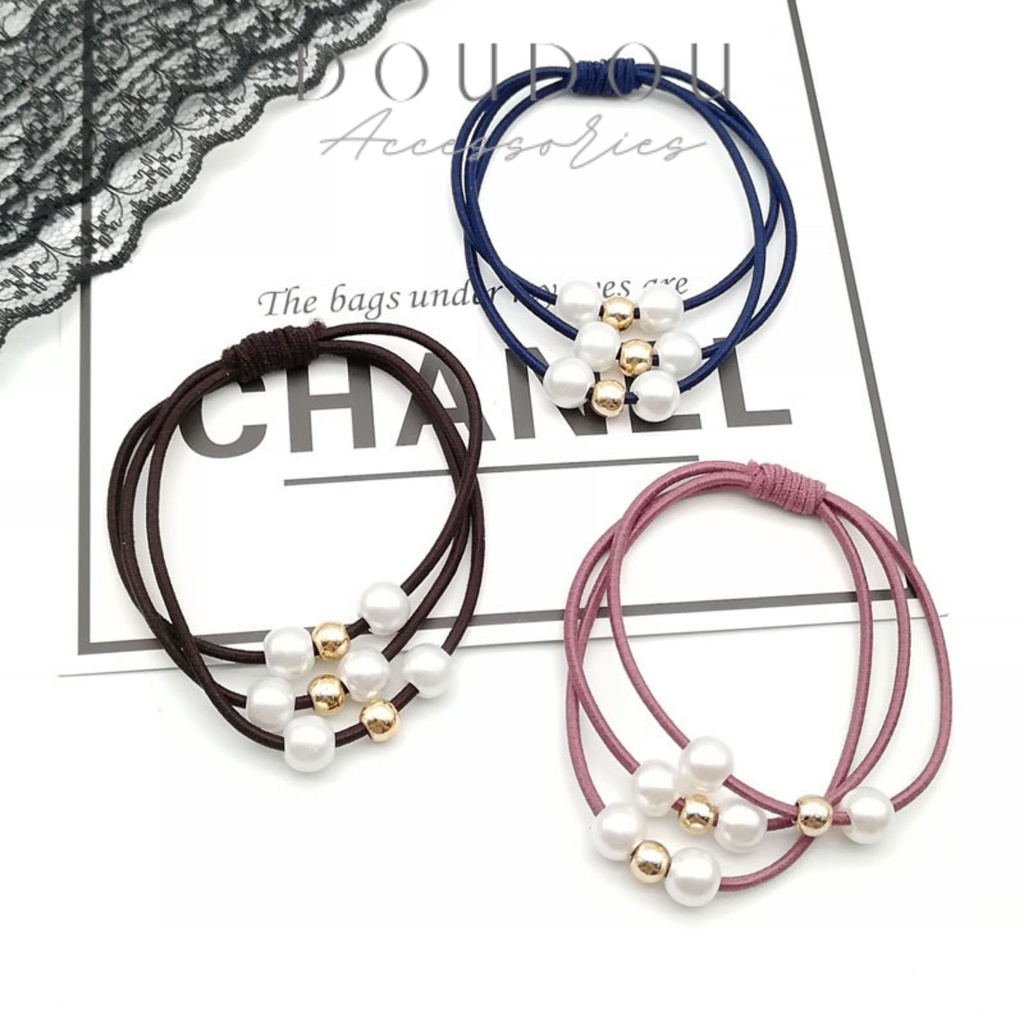 Dây buộc tóc ngọc trai nhân tạo Doudou Dây cột tóc Hàn Quốc tiểu thư dây ba bền đẹp thời trang PJ002