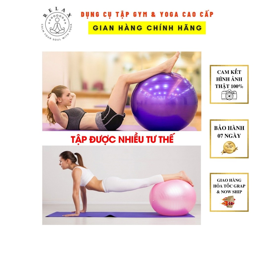 Bóng Tập Yoga YTPBONGTRON75 Bóng Tập Gym Và Yoga Loại Trơn Cao Cấp Chống Nổ (Đường Kính 75CM) Tặng Kèm Bơm Phụ Kiện