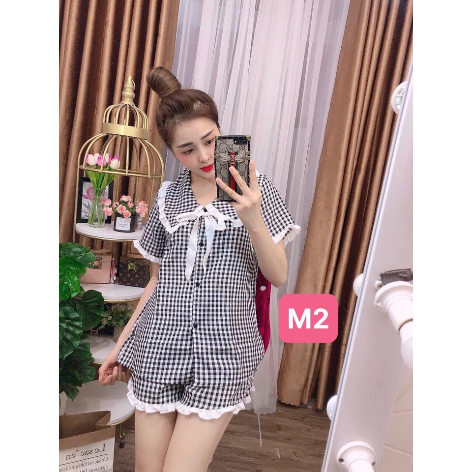 SET BỘ ĐÙI LỤA CARO THỜI TRANG MẶC NHÀ SIÊU DỄ THƯƠNG