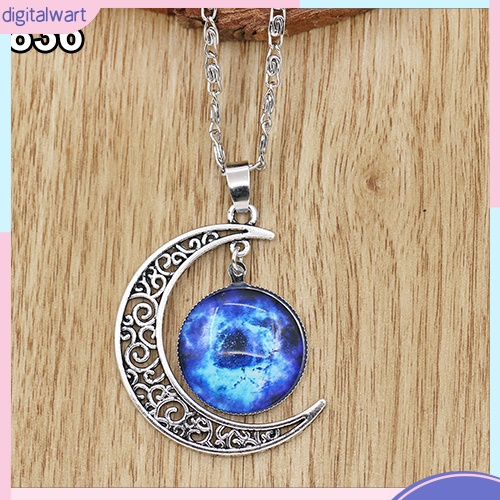 Dây chuyền mặt hình mặt trăng phối đá màu ngân hà thanh lịch cho nữ