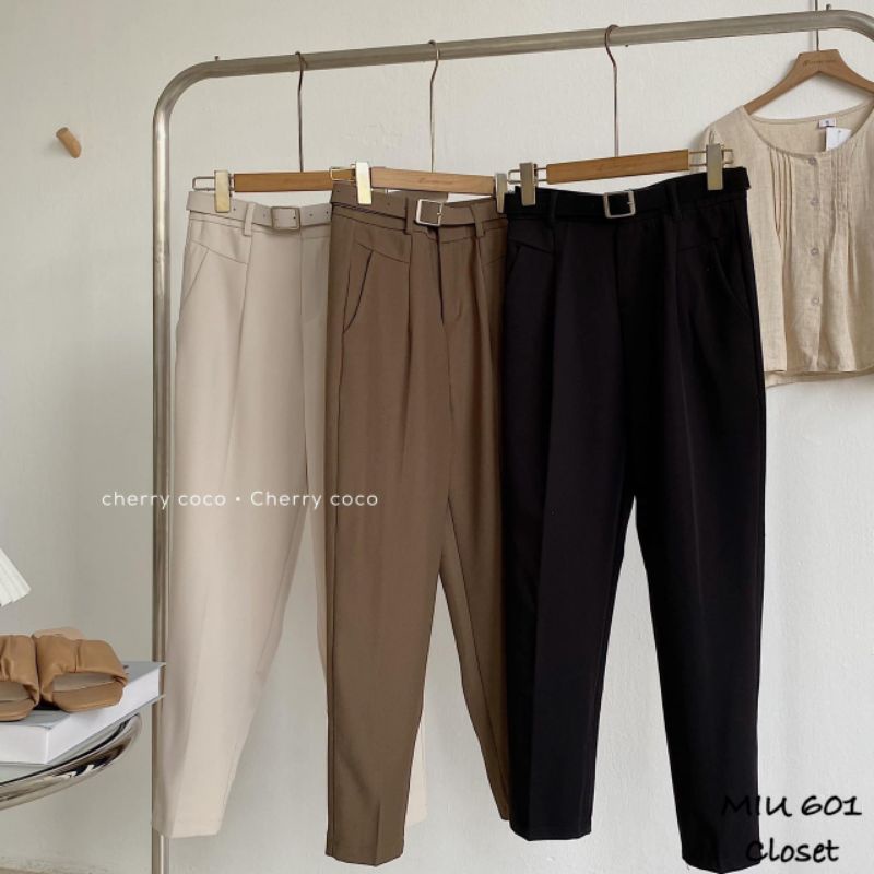Quần baggy vải kèm đai hàng QC