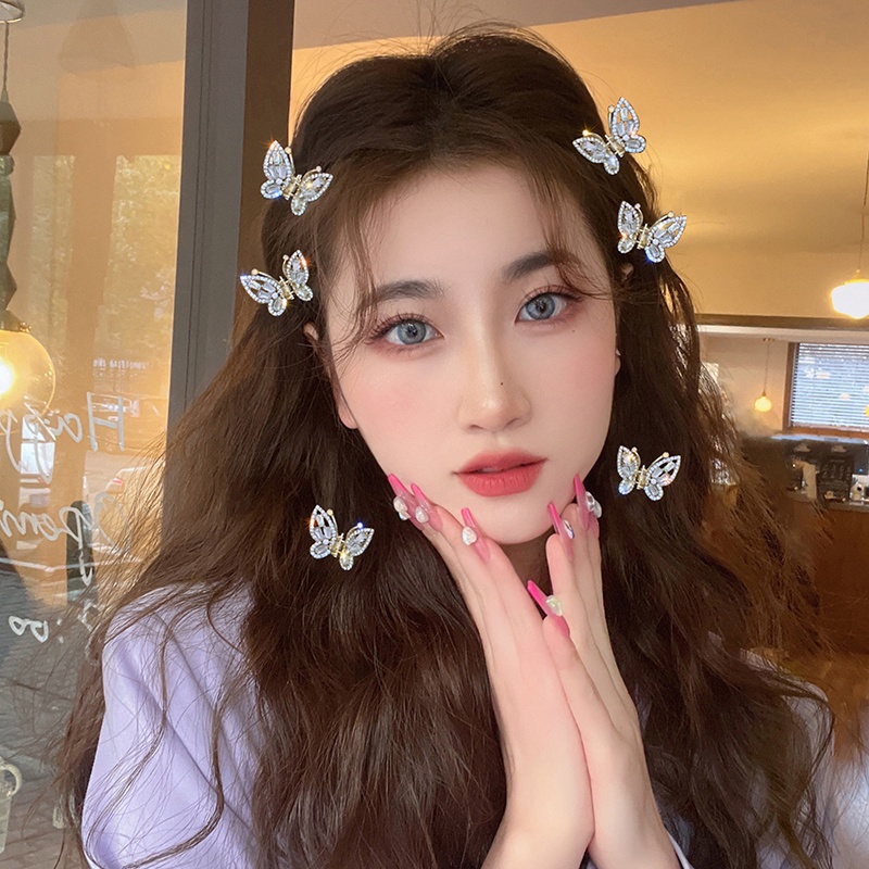 Kẹp Tóc Hình Bướm Đính Đá Zircon Lấp Lánh Phong Cách Hàn Quốc Thanh Lịch Dành Cho Nữ