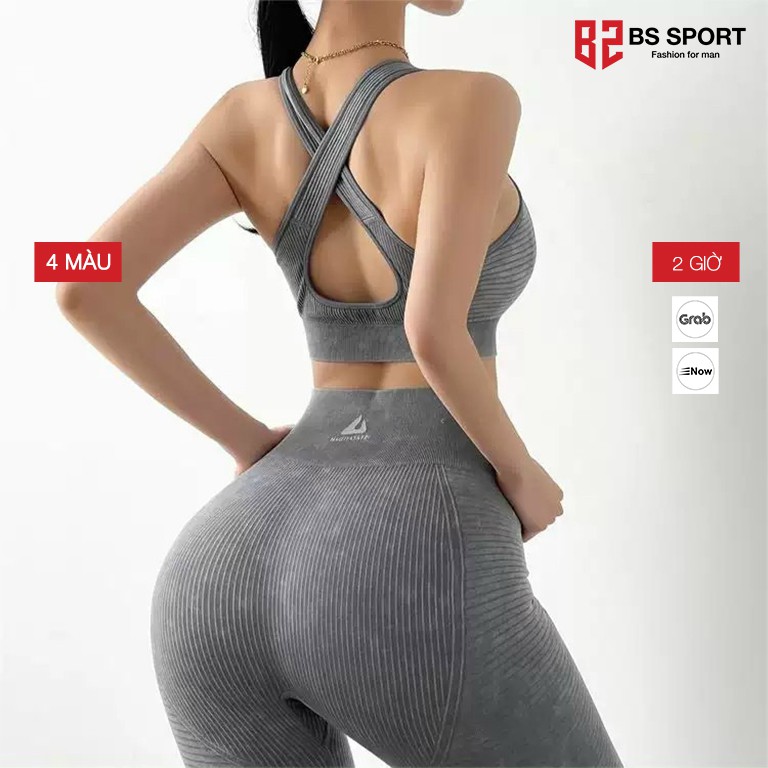 Set bộ đồ tập Gym chơi thể thao nữ quần áo tập Yoga cao cấp chất liệu Polyester thấm hút ẩm BS SPORT