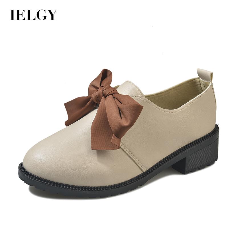 IELGY cute wild Korean version British small leather shoes retro college wind tide shoes solid color ribbon stepping leisure bow