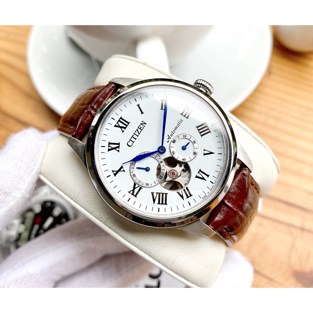 Đồng hồ nam chính hãng Citizen Luxury 2018 White Leather - NP1020-15A - Máy Automatic - Kính Sapphire