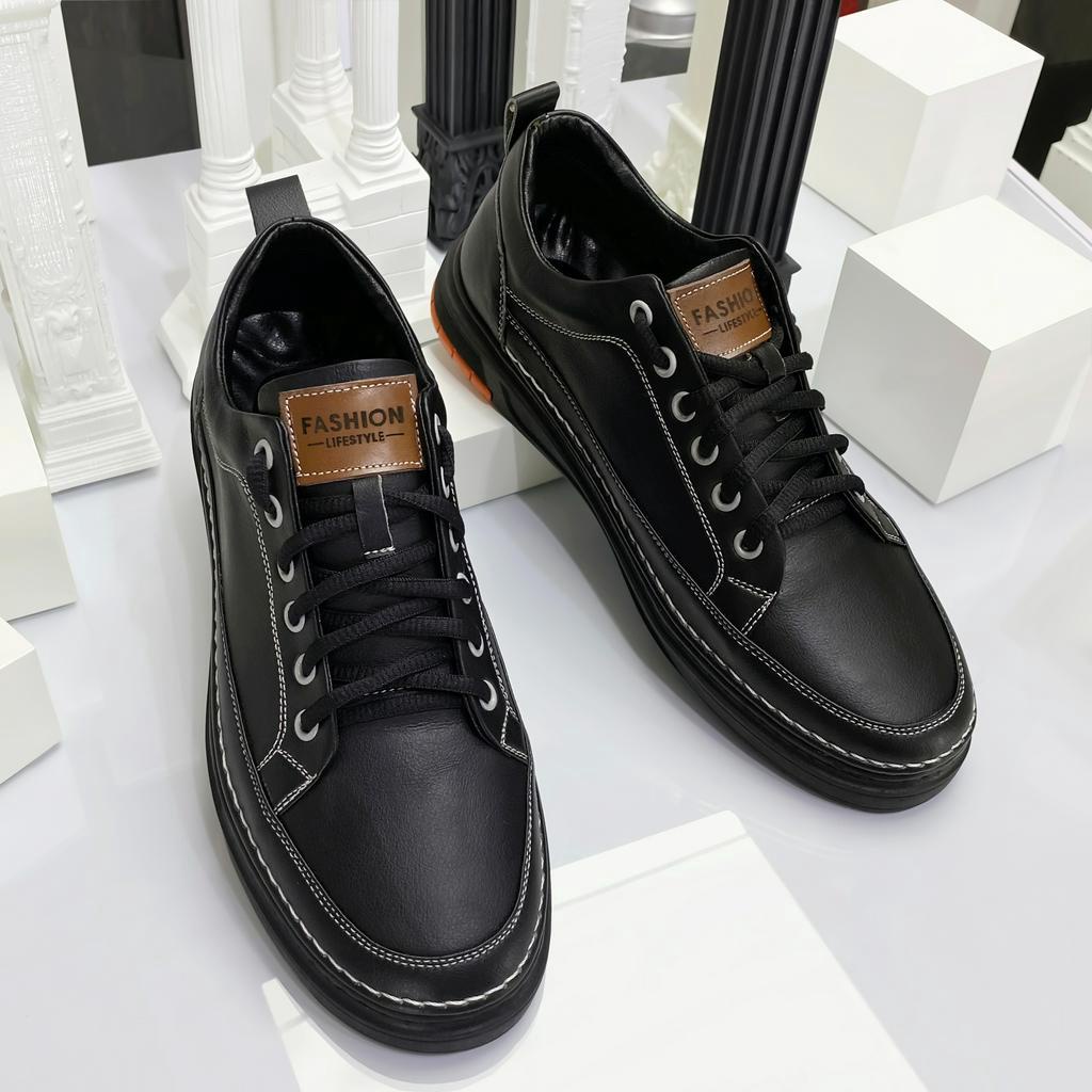 Giày Sneaker Nam Da Bò Hàng Chất, Bản Black Full Box, Trẻ Trung, Năng Động - GTT02
