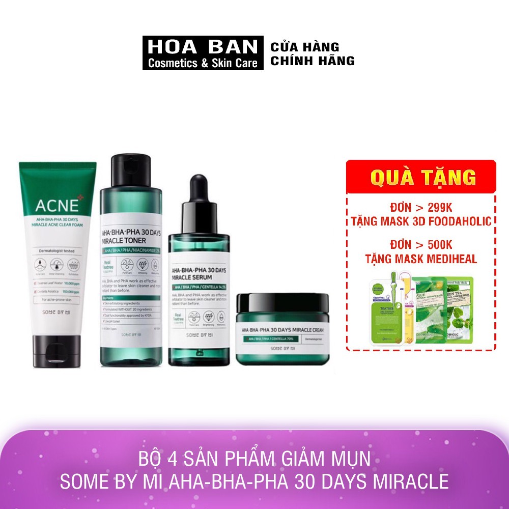 Bộ 4 Sản Phẩm Dưỡng Giảm Mụn Some By Mi AHA- BHA-PHA 30 Days Miracle (SRM 100ml Toner 150ml Serum 50ml Cream 60ml)