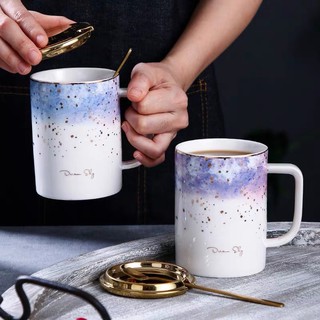 Cốc sứ trắng ombre xanh tím