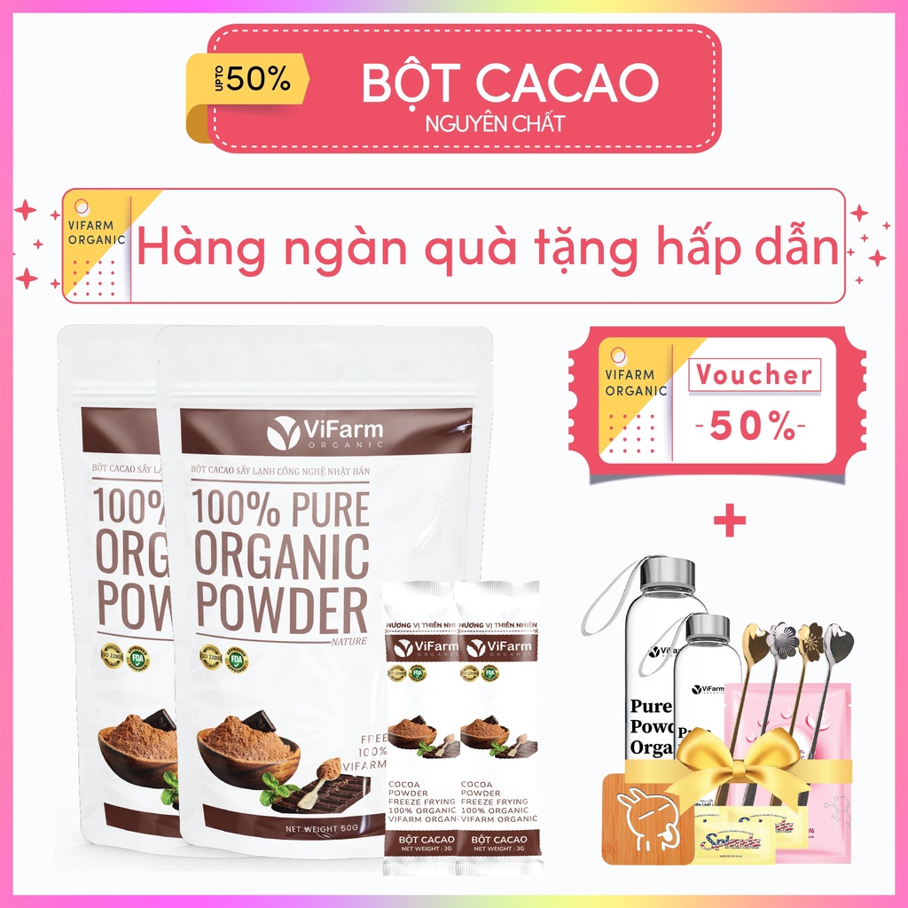 Bột Ca Cao Nguyên Chất 100% 50g, Bột Cacao không đường, Hỗ Trợ Giảm Cân, Ăn Kiêng