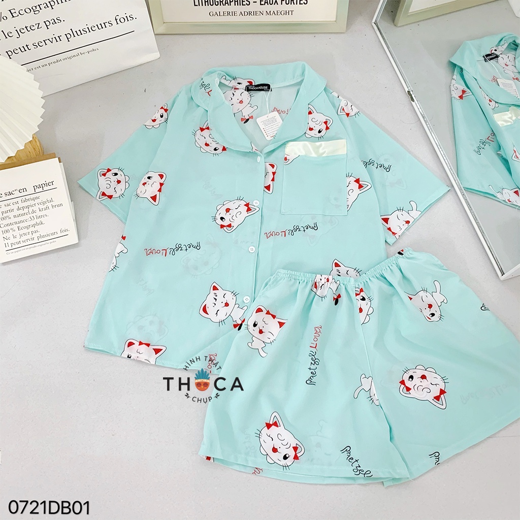 Đồ bộ pijama mặc nhà ngắn tay nhiều họa tiết THOCA HOUSE freesize dưới 57kg, mát mẻ, thoải mái, phù hợp mùa hè | BigBuy360 - bigbuy360.vn