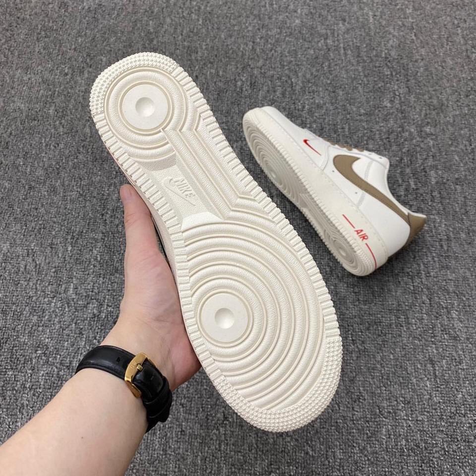 Giày thể thao AF1 vệt nâu, Giày sneaker air force 1 low premium white brown nam nữ cực chất dễ phối đồ 2021