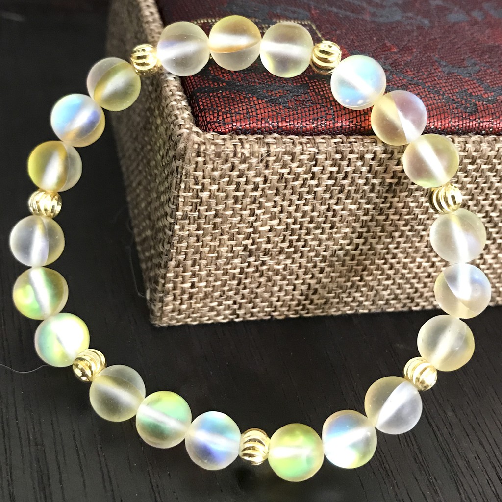 V246-08 Vòng phong thủy ánh trăng màu vàng 8 ly V246-08(HL)- Kèm Vòng Gỗ Huyết Long
