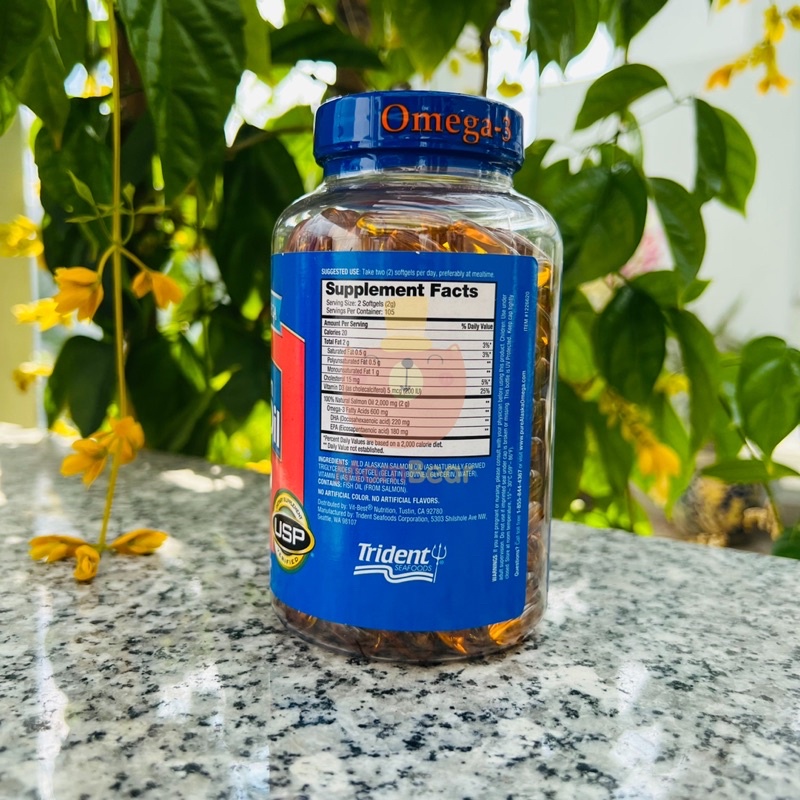 Viên dầu cá hồi Pure Alaska Salmon Oil Omega 3 1000 mg lọ 210 viên của Mỹ
