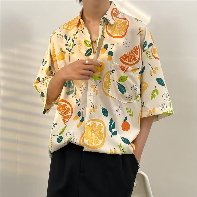 Áo Sơ Mi Tay Ngắn Dáng Rộng Cỡ Lớn In Họa Tiết Hoạt Hình Kiểu Hawaii Thời Trang Hàn Quốc Cho Nam