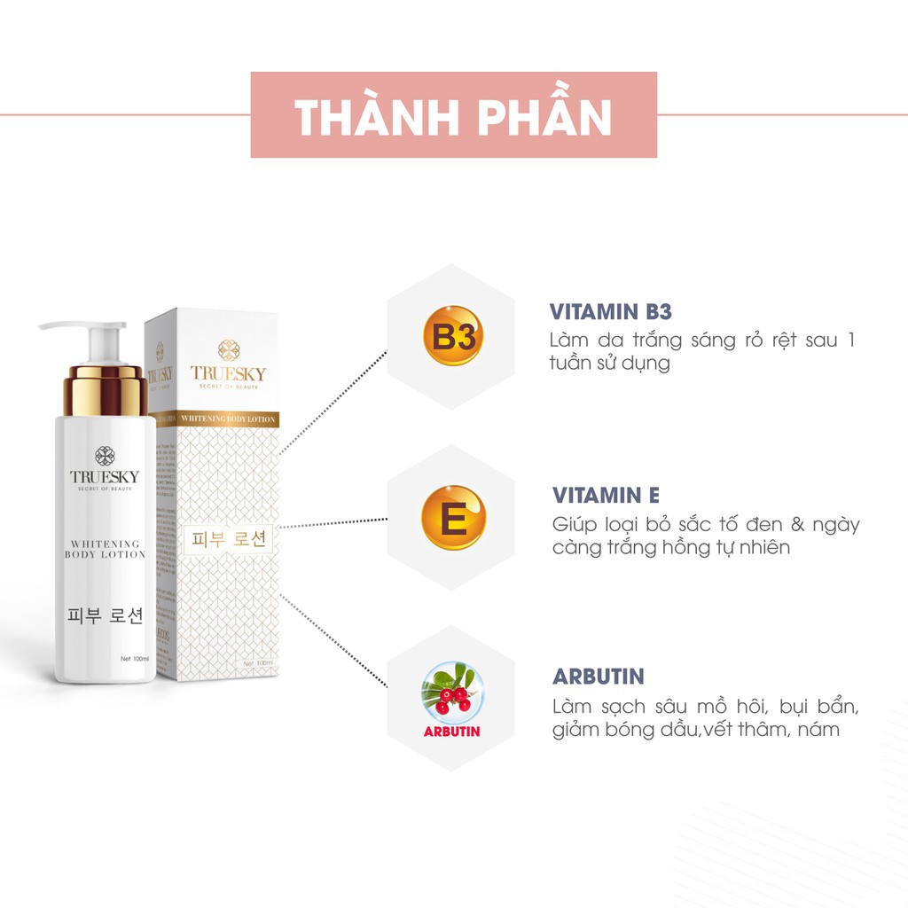 Kem body dưỡng trắng toàn thân Truesky dạng lotion phân tử nước thẩm thấu nhanh 100ml - Whitening Body Lotion