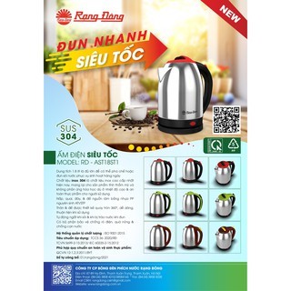 Ấm điện siêu tốc 1,8 lít Rạng Đông Inox 304 cao cấp RD-AST18ST1