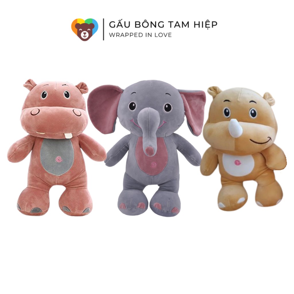 Gấu bông Voi - Hà Mã - Tê Giác bông Chất liệu vải co giãn 4 chiều mềm mịn nhồi bông gòn cao cấp