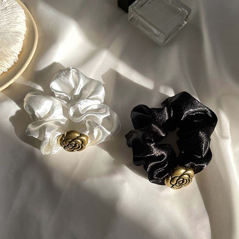 Dây buộc tóc satin co giãn màu trắng sang trọng đơn giản phong cách Hàn Quốc đáng yêu