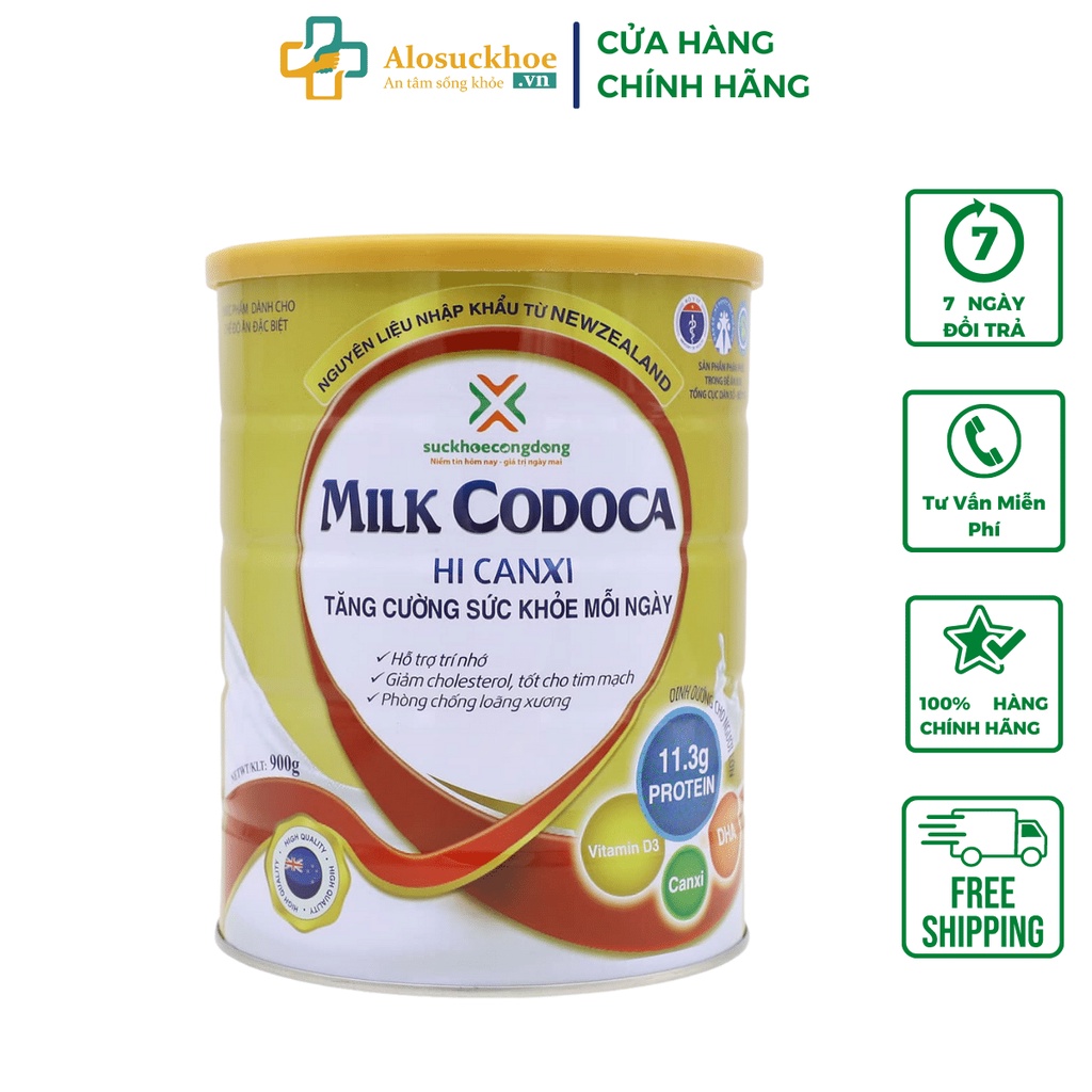 Sữa Milk Codoca Hi Canxi (900g) Bổ sung canxi, phát triển chiều cao, tốt cho xương khớp người lớn, người già