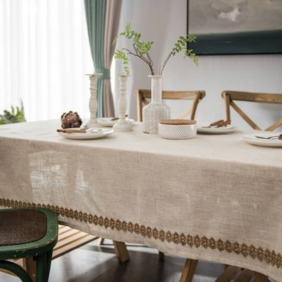 Khăn trải bàn ăn kiểu Mỹ vải lanh ren vải lanh màu be phong cách retro gia đình Bàn cà phê vải hình chữ nhật màu rắn vuô