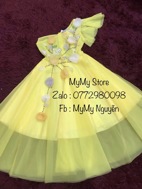 Đầm dự tiệc công chúa lệch vai kết hoa nổi và cườm TRIPBLE T DRESS - size M/L (kèm ảnh/video thật) MS95V