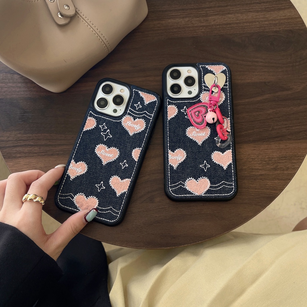 Ốp Điện Thoại Tpu Dẻo Màu Hồng Thêu Họa Tiết Trái Tim Đơn Giản Chống Sốc Chống Rơi Cho iPhone 14 13 12 11 Pro XS Max XR