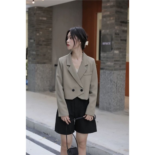 (CÓ SẴN) ÁO BLAZER HÀN THIẾT KẾ HAI LỚP FORM NGẮN VẠT CHÉO SIÊU ĐẸP