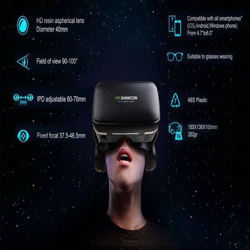 VR Shinecon 6.1.2 Plus Headset Virtual Reality 3D Glasses for IOS Android