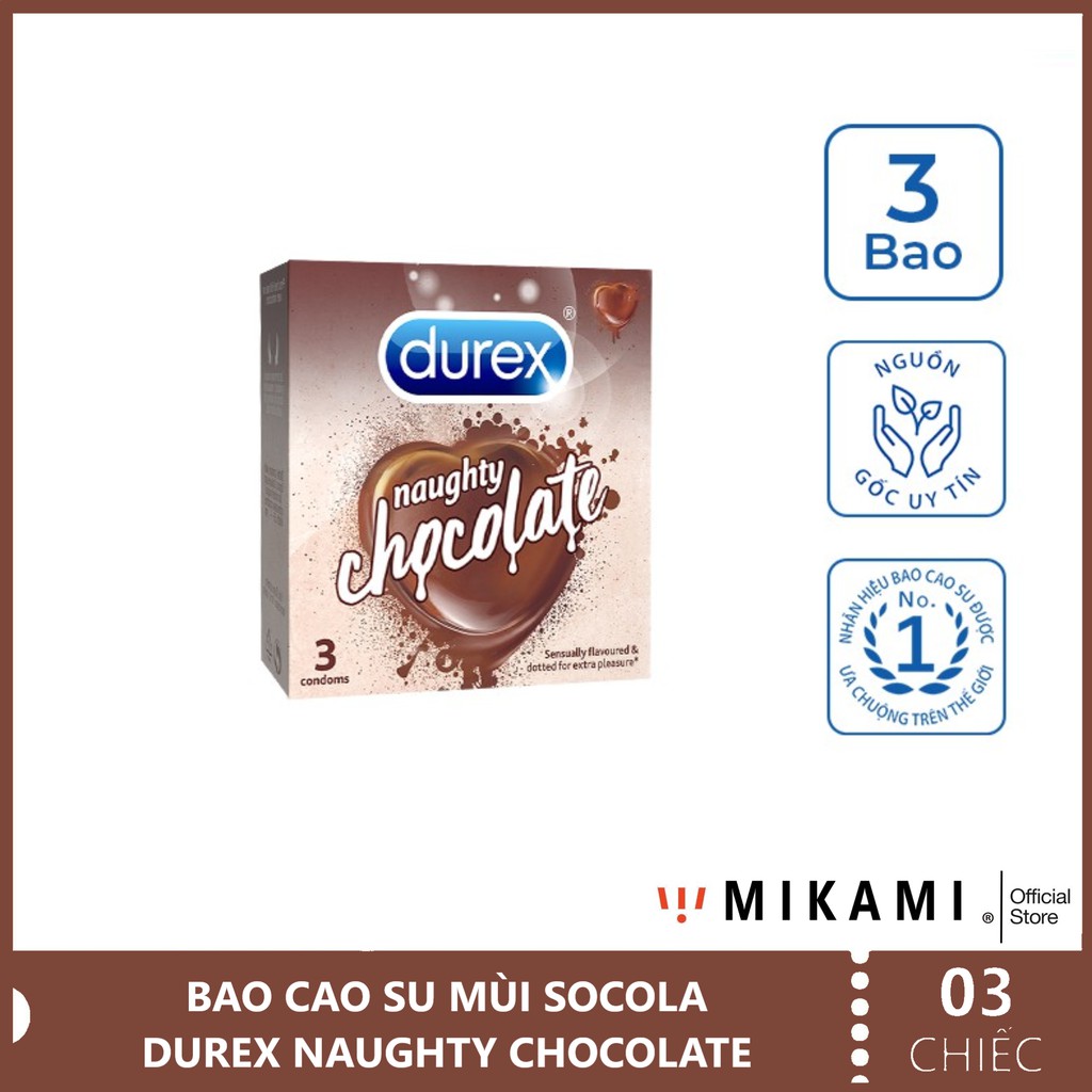 [CHÍNH HÃNG] Bao cao su Hương Vị Socola DUREX NAUGHTY CHOCOLATE - Hộp 3 Chiếc