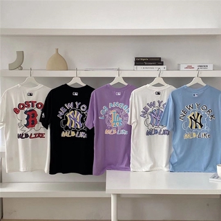 MLB Áo Thun Cotton Ngắn Tay In Chữ Graffiti Thời Trang Mùa Hè Cho Nam Và Nữ