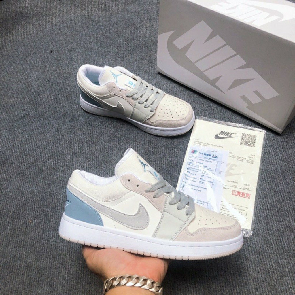 Giày Thể Thao Force trắng xám gót xanh, giày Air Jordan 1 Low Paris Nam Nữ GT05