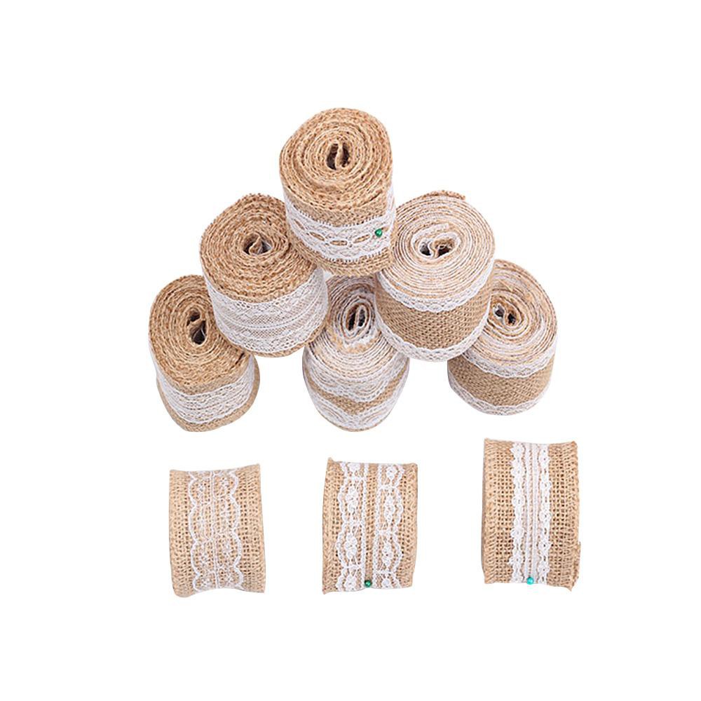 Cuộn dây vải ren + linen kích thước 2m 50mm dùng trang trí nhà cửa / quà tặng hàng chất lượng cao