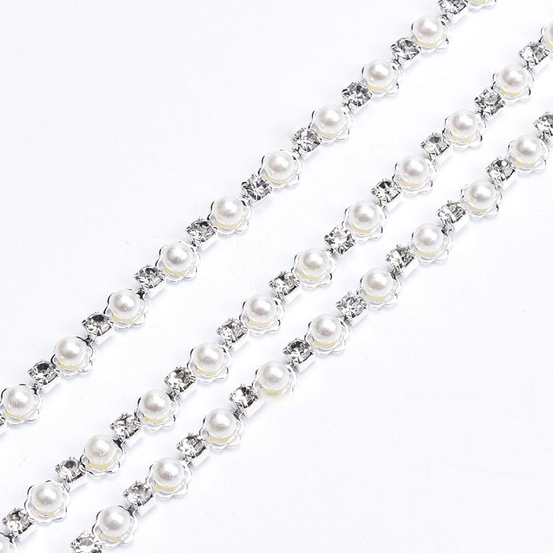 1719088 Chuỗi Ngọc Trai Đính Kim Cương Giả 5mm Làm Phụ Kiện Trang Trí Búp Bê / Xe Hơi DIY