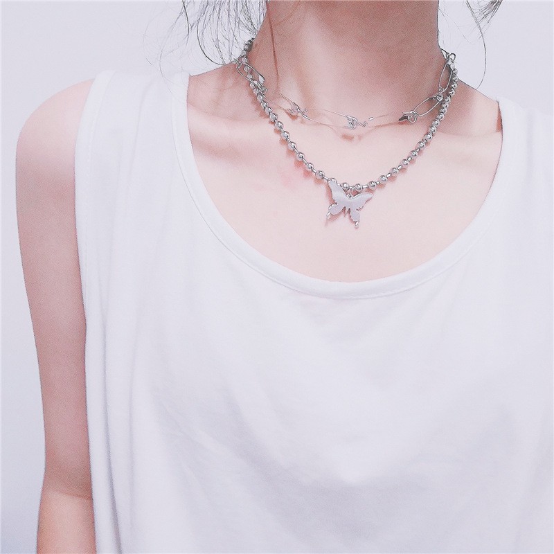 Dây chuyền hình bướm 2 lớp móc kim tây phong cách