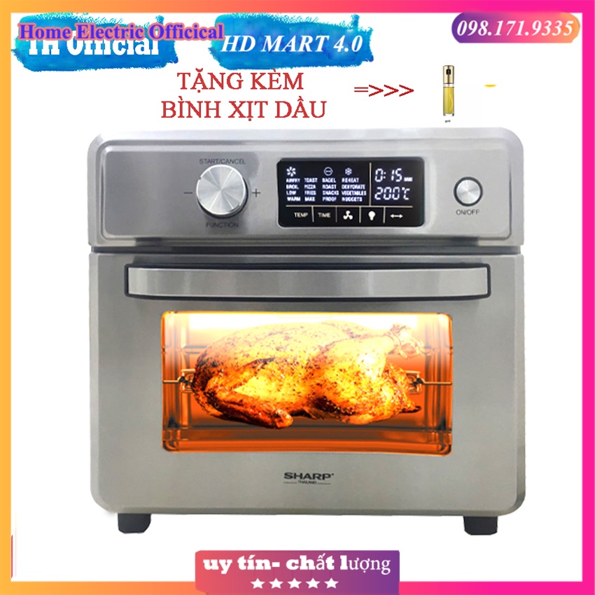Nồi Chiên Không Dầu Sharp KS-23  23L Bản Mới, Lò Nướng Ko Cần Trở Mặt Thức Ăn Bảo Hành 12 Tháng