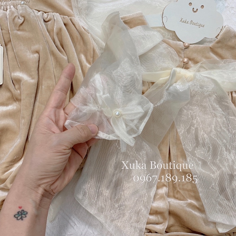 Body Váy Công Chúa Bé Gái - Xuka Boutique - Bodysuit Nhung Nơ Cao Cấp Mặc Giáng Sinh, Tết [Ảnh Thật]