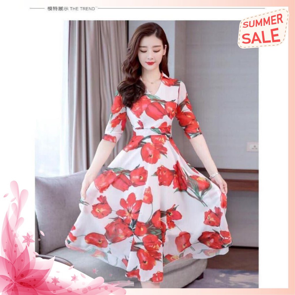 Đầm Dáng Xoè Hoạ Tiết Hoa Cao Cấp - Váy Đầm Dáng Dài Voan Lụa 2 Lớp Cao Cấp Thướt Tha Cho Nàng Sống Ảo