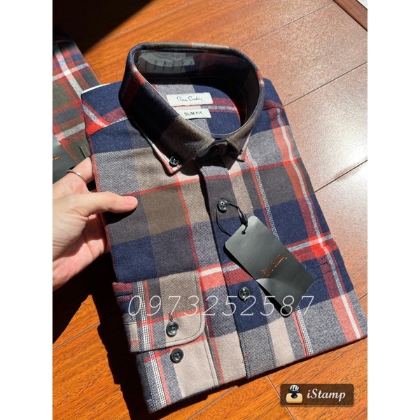 Sơ mi nam Pier.re Car.din dài tay chất dạ flannel.