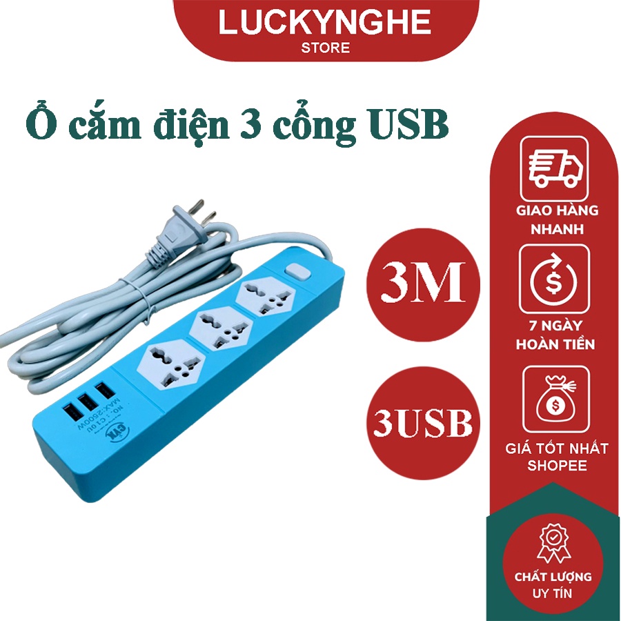 Ổ cắm điện 3 cổng usb dây 3m CYX C10U K202