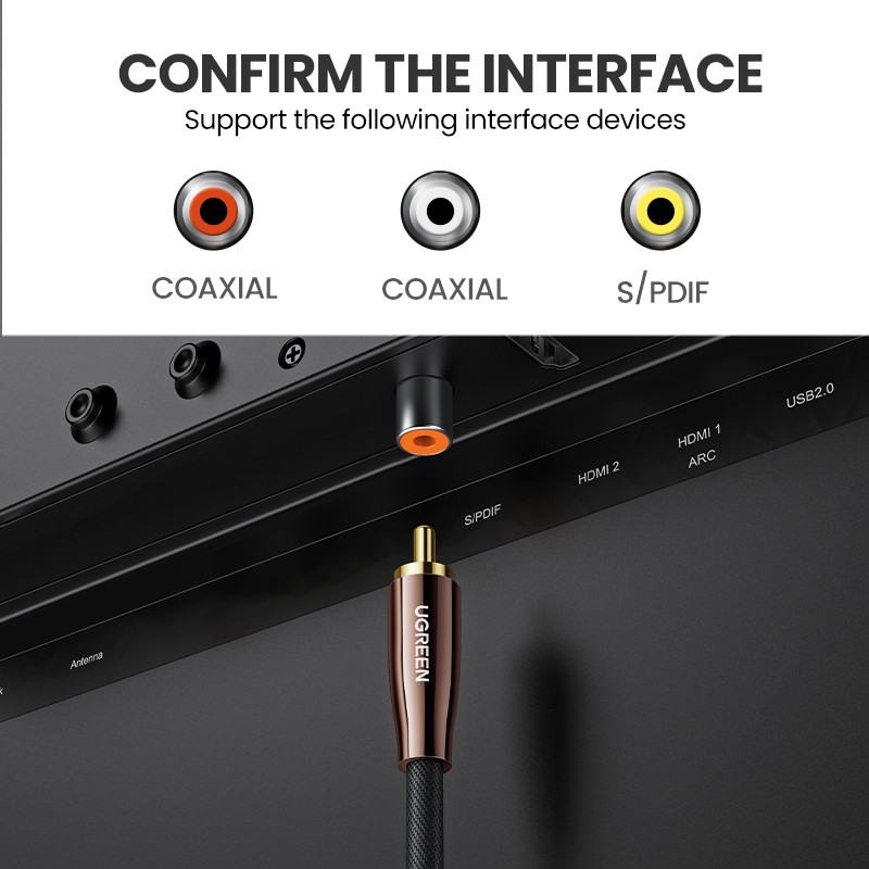 Dây cáp âm thanh UGREEN bện nilon dàI 1/2M HiFi 5.1 SPDIF RCA sang RCA